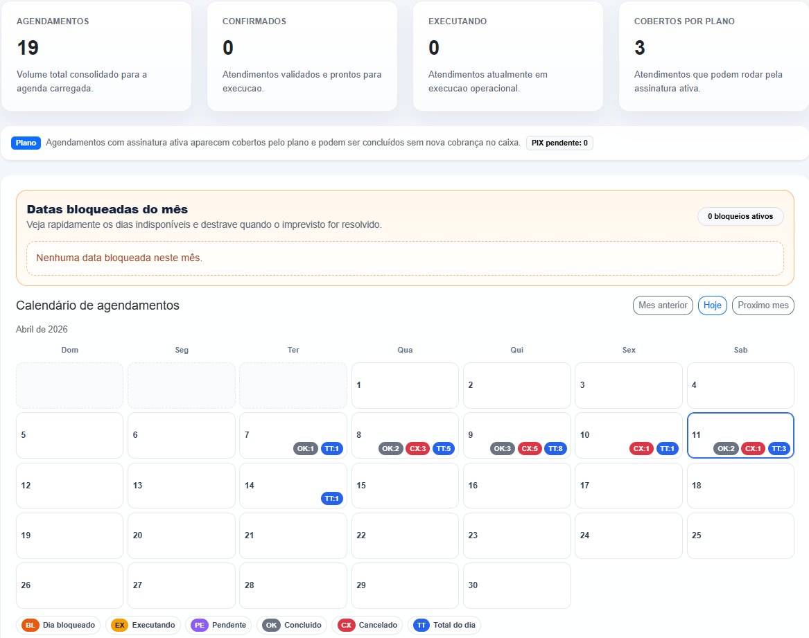 Agenda mensal do sistema